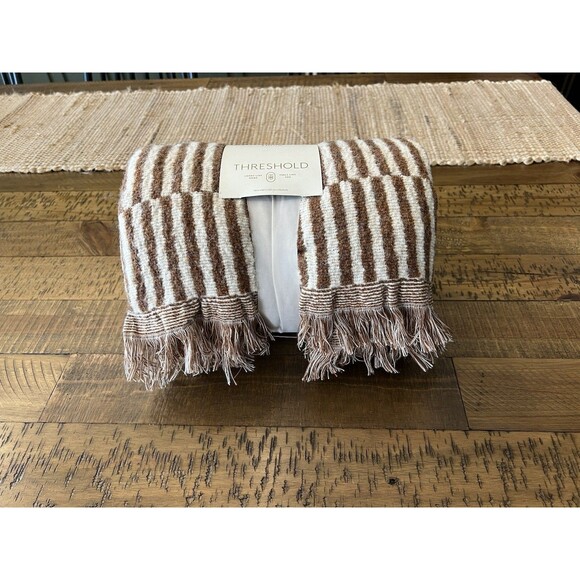 50''x60'' Oversized Woven Linework Throw Blanket Dark Camel/Cream - Threshold - Picture 6 of 8